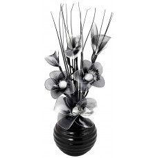 Black Vase with and White Nylon Artificial Flowers