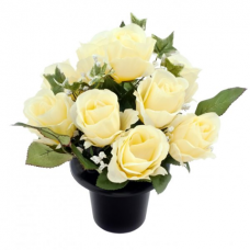 Artificial Flower Arrangement Cream Roses Rosebud & Ivy Cemetery Pot beautiful