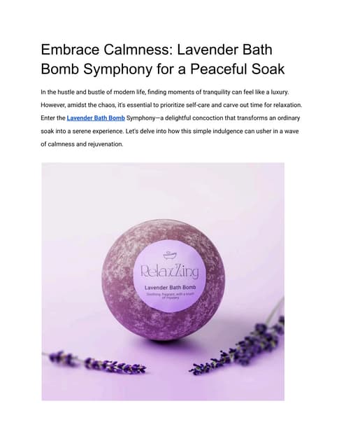 Embrace Calmness: Lavender Bath Bomb Symphony for a Peaceful Soak | PDF